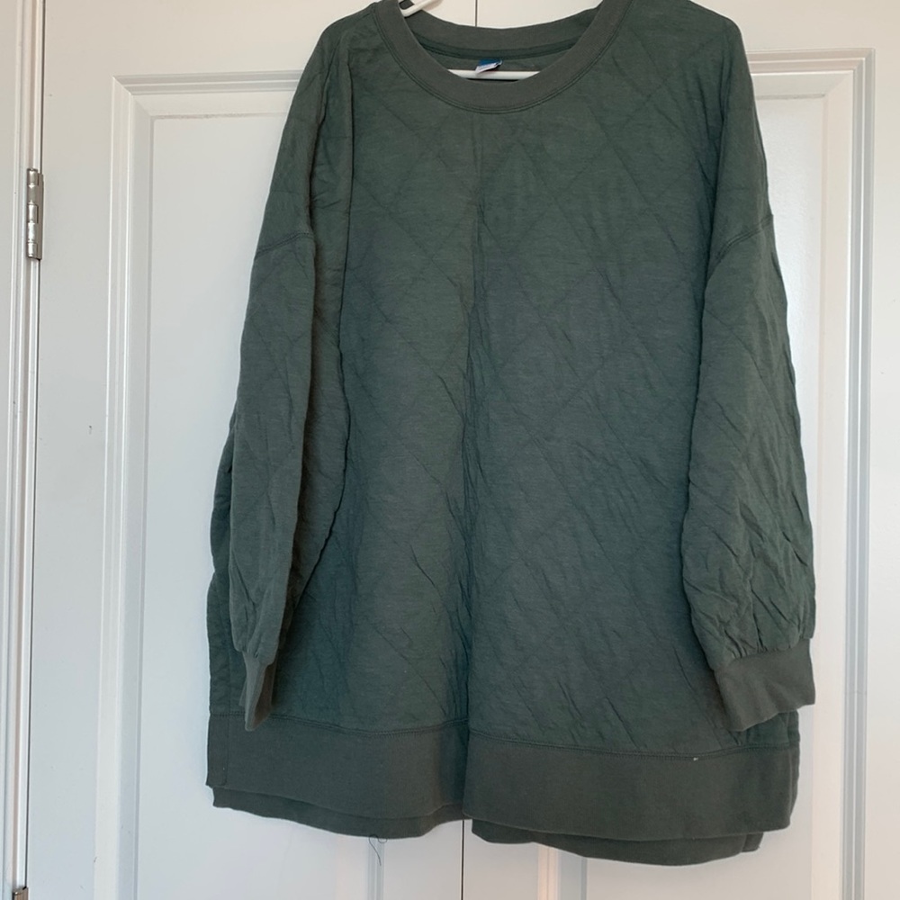 Green Quilted Pull-over Sweatshirt